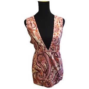 New York & Company Sleeveless Paisley Print Cotton Blouse with V-neck Size Large